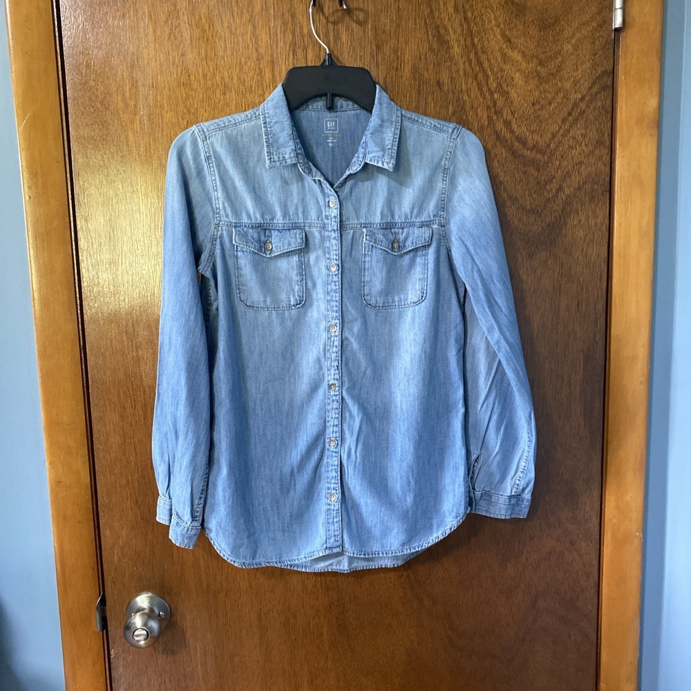 Gap Kids Denim Long Sleeve Shirt Blue Girls XXL Regular Western Button Up